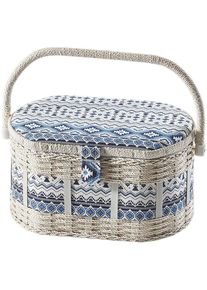 Locker Naaidoosje ovaal, van kunststof en textiel met blauw/wit motief accessoires multicolor