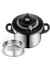 Tefal Snelkookpan Clipso+ CHEF, 6 liter snelkookpan 4 kookprogramma’s, 6 veiligheidsniveaus, afneembare timer snelkookpannen zilver(kleur)