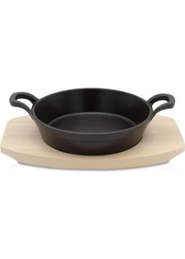 Krüger Krüger Serveerpan Gietijzeren braad- en serveerpan met houten bord TOLEDO, 18 cm (1-delig) hapjespannen