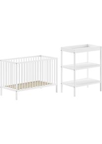 Vipack Babymeubelset Dino is het ideale startpakket voor uw kind van massief beukenhout (2-delig) ledikanten + commodesets wit