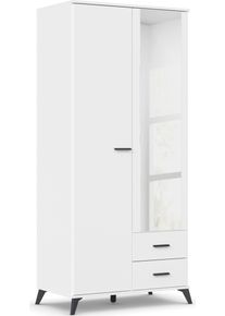 Rauch Draaideurkast Lucena met schuin naar buiten staande poten in monochroom-stijl, met spiegel kledingkasten wit