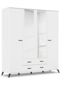 Rauch Draaideurkast Lucena met schuin naar buiten staande poten in monochroom-stijl, met spiegel kledingkasten wit