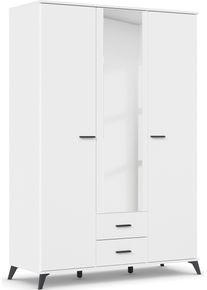 Rauch Draaideurkast Lucena met schuin naar buiten staande poten in monochroom-stijl, met spiegel kledingkasten wit