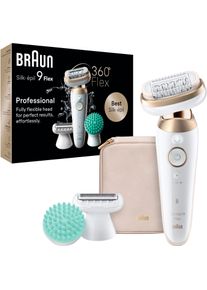 Braun Epilator Silk-épil Flex 9 9-071 met scheeropzetstuk, trimmeropzetstuk & massageopzetstuk epileerapparaten goud(kleur)
