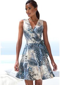 Lascana Jerseyjurk met v-halslijn, zomerjurk, skaterjurk, modieus dames jerseyjurken maat 36 blauw