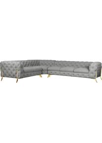 LEONIQUE Chesterfield-bank Amaury L-vorm grote hoekbank, chesterfield-look, breedte 323 cm, kleur van de poten ter keuze zilver(kleur), chesterfield