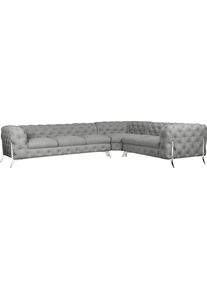 Home Affaire Chesterfield-bank Amaury L-vorm grote hoekbank, chesterfield-look, breedte 323 cm, kleur van de poten ter keuze zilver(kleur),
