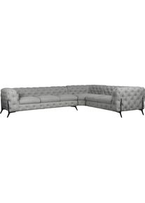 Home Affaire Chesterfield-bank Amaury L-vorm grote hoekbank, chesterfield-look, breedte 323 cm, kleur van de poten ter keuze zilver(kleur),