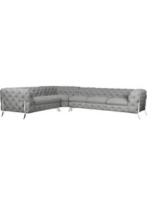 Home Affaire Chesterfield-bank Amaury L-vorm grote hoekbank, chesterfield-look, breedte 323 cm, kleur van de poten ter keuze zilver(kleur),