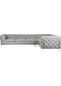 Home Affaire Chesterfield-bank Amaury L-vorm grote hoekbank, chesterfield-look, breedte 323 cm, kleur van de poten ter keuze zilver(kleur),