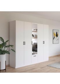 Rauch Draaideurkast Kledingkast kast garderobe waskast BARI met spiegel met lades in het midden, moderne greep in grijs metallic made in germany