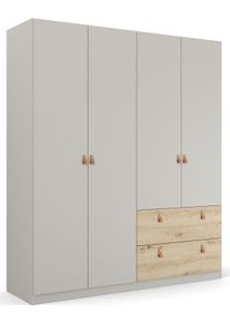 Rauch Draaideurkast Homey by Quadra Spin met cognacbruine leren greeplussen, laden in eiken-decor kledingkasten grijs