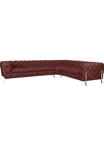 LEONIQUE Chesterfield-bank Amaury L-vorm grote hoekbank, chesterfield-look, breedte 323 cm, kleur van de poten ter keuze roze, chesterfield banken,