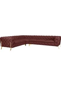 Home Affaire Chesterfield-bank Amaury L-vorm grote hoekbank, chesterfield-look, breedte 323 cm, kleur van de poten ter keuze roze, chesterfield