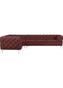 Home Affaire Chesterfield-bank Amaury L-vorm grote hoekbank, chesterfield-look, breedte 323 cm, kleur van de poten ter keuze roze, chesterfield