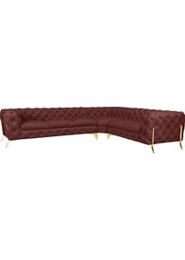 Home Affaire Chesterfield-bank Amaury L-vorm grote hoekbank, chesterfield-look, breedte 323 cm, kleur van de poten ter keuze roze, chesterfield