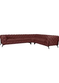 Home Affaire Chesterfield-bank Amaury L-vorm grote hoekbank, chesterfield-look, breedte 323 cm, kleur van de poten ter keuze roze, chesterfield