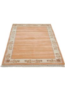 LUXOR living Wollen kleed ADOUR zuivere wol, met de hand geknoopt, met randdessin en franje, woonkamer wollen vloerkleden maat 40 oranje
