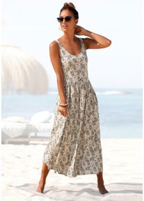 Vivance Midi-jurk met bloemenprint, luchtige zomerjurk, strandjurk dames zomerjurken maat 34 beige