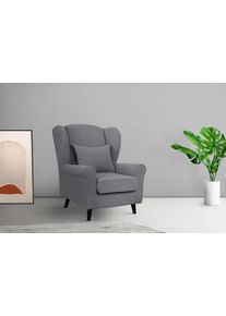 Home Affaire Fauteuil Ohrensessel CHISTELLE, optioneel met poef met golfondersteuning, afmetingen: b/d/h: 81/87/99 cm fauteuils maat Boucl&eacute; grijs