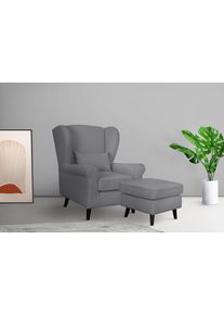 Home Affaire Fauteuil Ohrensessel CHISTELLE, optioneel met poef met golfondersteuning, afmetingen: b/d/h: 81/87/99 cm fauteuils maat Fijne