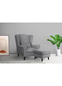 Home Affaire Fauteuil Ohrensessel CHISTELLE, optioneel met poef met golfondersteuning, afmetingen: b/d/h: 81/87/99 cm fauteuils maat Fluweel-look