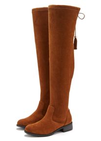 Lascana Overknee-laarzen Laarzen, hoge laarzen met elastische wijde schacht en verfijnd vlecht-detail dames overknee laarzen maat 36 bruin