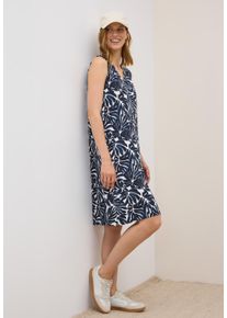 Cecil Jerseyjurk Zomerjurk met ruches op de schouders en grafisch patroon dames jerseyjurken maat L (42) blauw