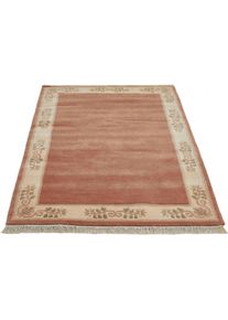 LUXOR living Wollen kleed ADOUR zuivere wol, met de hand geknoopt, met randdessin en franje, woonkamer wollen vloerkleden maat 40 roze