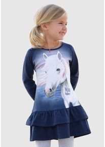 Miss Melody Jerseyjurk leuke frontprint met glittereffect meisjes jersey jurken maat 92/98 blauw