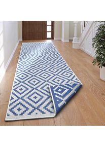 my home Loper Ronda tweezijdig te gebruiken kleed Sisal-look, platweefsel, in- en outdoor, geometrisch boho design lopers maat 12 blauw