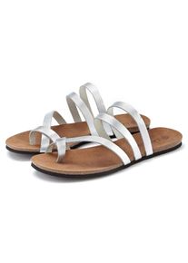 Lascana Teenslippers Sandaal, pantoletten van leer in metallic-look dames teenslippers maat 36 zilver(kleur)