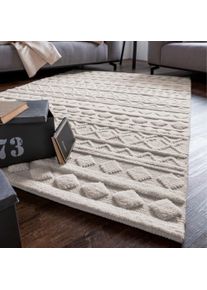 LUXOR living Wollen kleed Hägga Handgeweven vloerkleed, zuivere wol, met de hand geweven, reliëfstructuur moderne vloerkleden beige