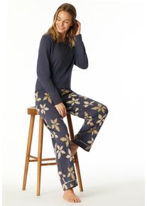 Schiesser Pyjama Comfort Nightwear Katoenmix, ronde hals, lange mouwen (2-delig) dames nachtkleding maat 44 grijs
