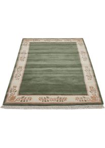 LUXOR living Wollen kleed ADOUR zuivere wol, met de hand geknoopt, met randdessin en franje, woonkamer wollen vloerkleden maat 1 groen