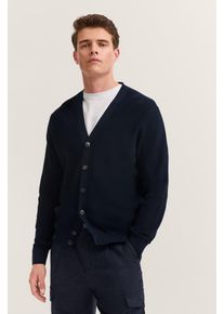 Bugatti Cardigan Regular fit met v-hals en ribstructuur heren gebreide vesten maat L blauw