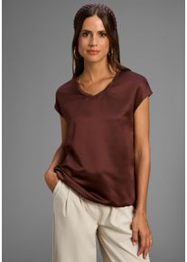 Laura Scott Shirtblouse Satijnen blouse met jersey-achterpand en bindband - NIEUWE COLLECTIE dames blouses & tunieken maat 34 bruin