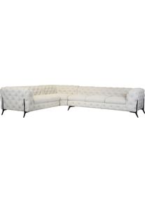 Home Affaire Chesterfield-bank Amaury L-vorm grote hoekbank, chesterfield-look, breedte 323 cm, kleur van de poten ter keuze beige, chesterfield