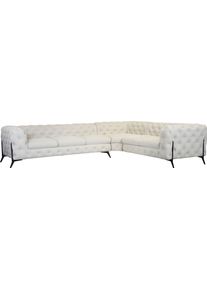 Home Affaire Chesterfield-bank Amaury L-vorm grote hoekbank, chesterfield-look, breedte 323 cm, kleur van de poten ter keuze beige, chesterfield