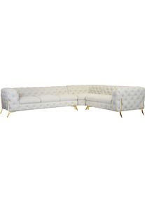 Home Affaire Chesterfield-bank Amaury L-vorm grote hoekbank, chesterfield-look, breedte 323 cm, kleur van de poten ter keuze beige, chesterfield