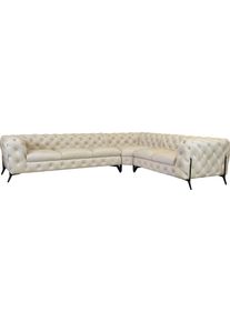 Home Affaire Chesterfield-bank Amaury L-vorm grote hoekbank, chesterfield-look, breedte 323 cm, kleur van de poten ter keuze beige, chesterfield