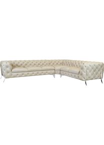 Home Affaire Chesterfield-bank Amaury L-vorm grote hoekbank, chesterfield-look, breedte 323 cm, kleur van de poten ter keuze beige, chesterfield