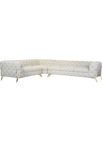 Home Affaire Chesterfield-bank Amaury L-vorm grote hoekbank, chesterfield-look, breedte 323 cm, kleur van de poten ter keuze beige, chesterfield