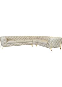 Home Affaire Chesterfield-bank Amaury L-vorm grote hoekbank, chesterfield-look, breedte 323 cm, kleur van de poten ter keuze beige, chesterfield