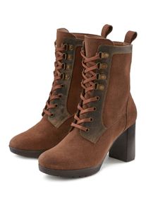 Lascana Hoge veterschoenen Ritslaarzen, high heel laarsjes met blokhak dames veterlaarsjes maat 36 bruin