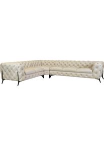 Home Affaire Chesterfield-bank Amaury L-vorm grote hoekbank, chesterfield-look, breedte 323 cm, kleur van de poten ter keuze beige, chesterfield