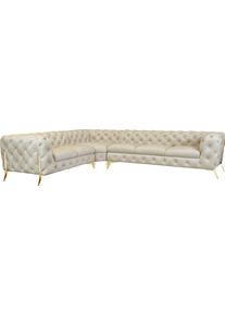 Home Affaire Chesterfield-bank Amaury L-vorm grote hoekbank, chesterfield-look, breedte 323 cm, kleur van de poten ter keuze beige, chesterfield