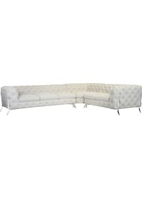 Home Affaire Chesterfield-bank Amaury L-vorm grote hoekbank, chesterfield-look, breedte 323 cm, kleur van de poten ter keuze beige, chesterfield