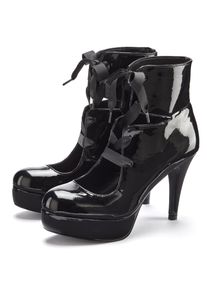 LASCANA Belle Affaire Highheel sandaaltjes Enkellaars met plateau, Lage schoen, sandaal om te veteren, lak-look dames sandalen met hoge hak maat 36