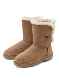 Lascana Winterlaarzen van knuffelig lamsvacht, robuuste zool, winterlaars, snowboots dames winterlaarzen maat 36 bruin